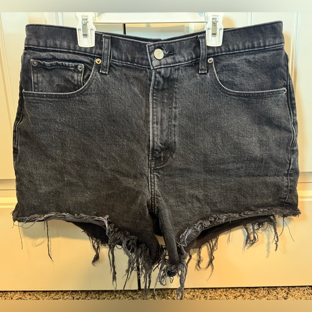 Abercrombie & Fitch Black Washed Frayed Jean Shorts